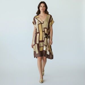 Max Azria Runway Yellow, Brown and Cream Silk Sundress
